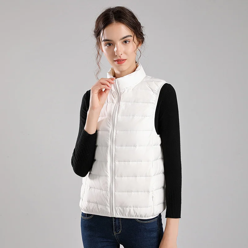 Seamless Ultra Light Down Vest Women 90% Duck Down Packable Puffer Jacket Solid Sleeveless Waistcoat Winter Warm Parkas Inside enlarge