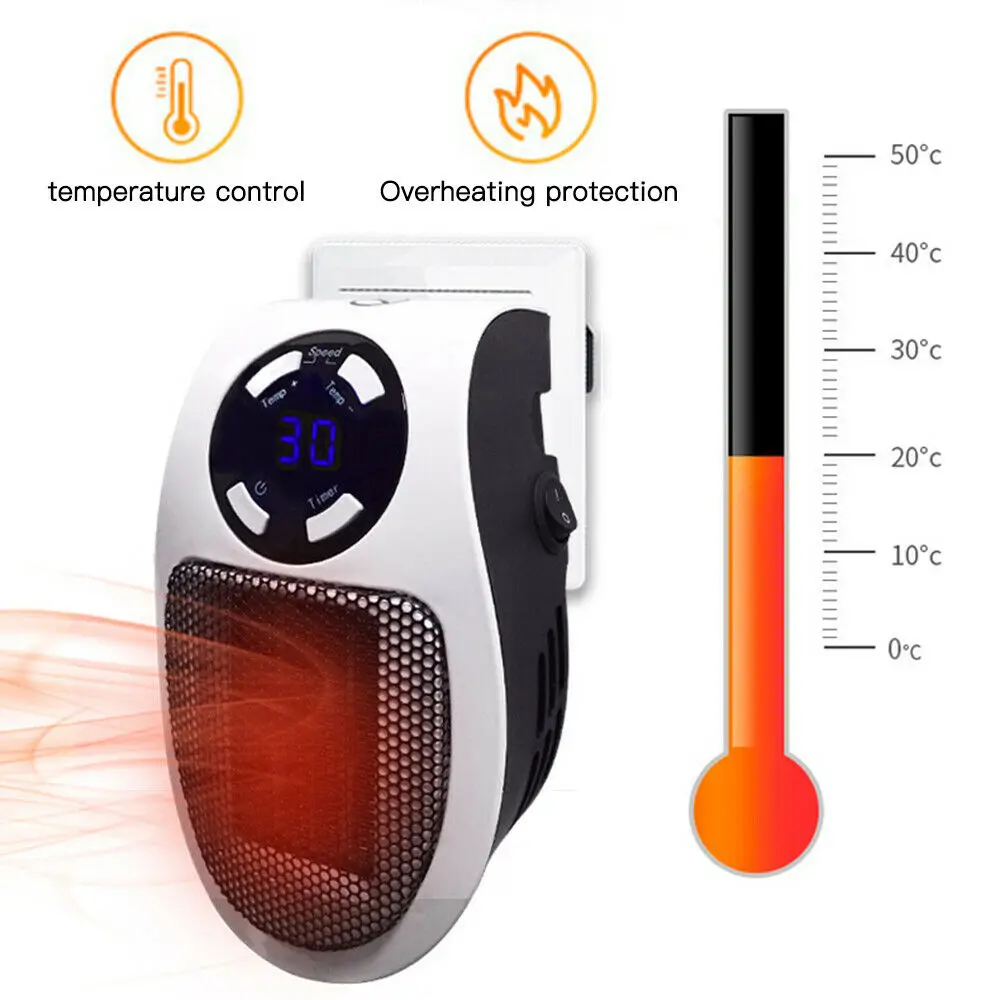 

Portable Electric Heater Plug in Wall Heater Room Heating Stove Household Radiator Remote Warmer Machine 500W Device