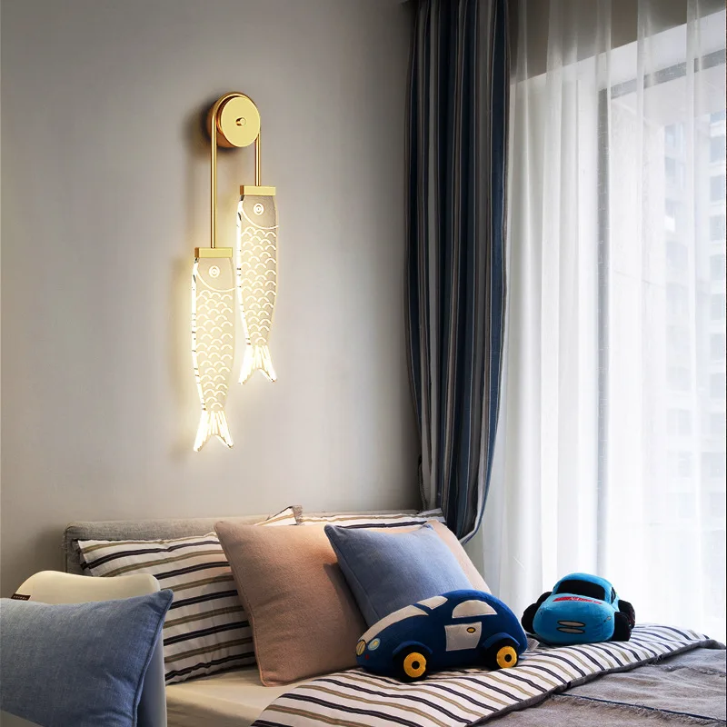 

Acrylic Crystal Wall Lamp Pisces Style Living Room Wall Lamp Bedroom Bedside Lamp Nordic Creativity Wall Decor Three-color Light