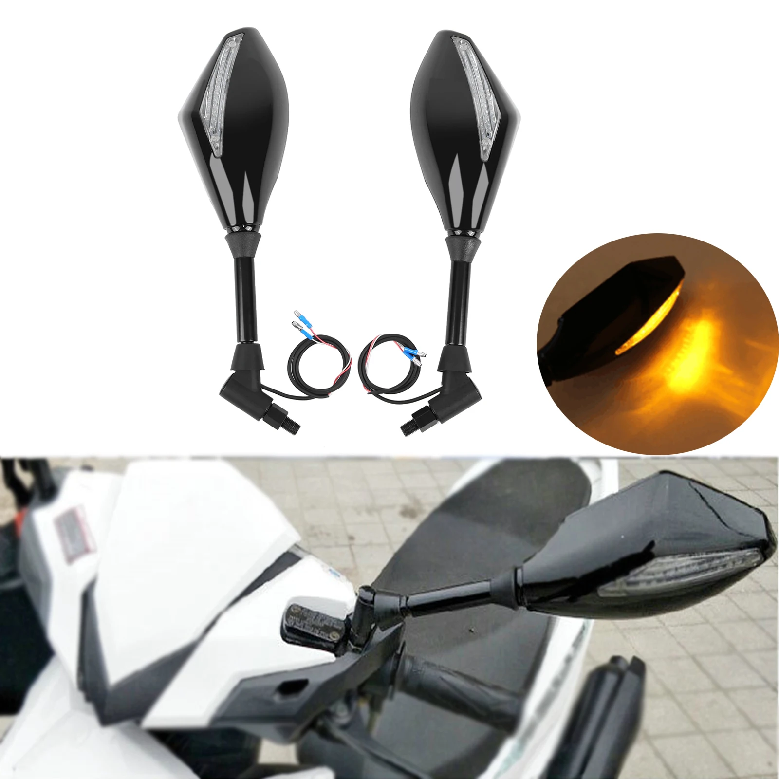 

Samger Motorcycle LED Side Mirrors 10mm Rearview Mirror Turn Signal Indicator Lamp For Honda Suzuki Yamaha Kawasaki Left&Right