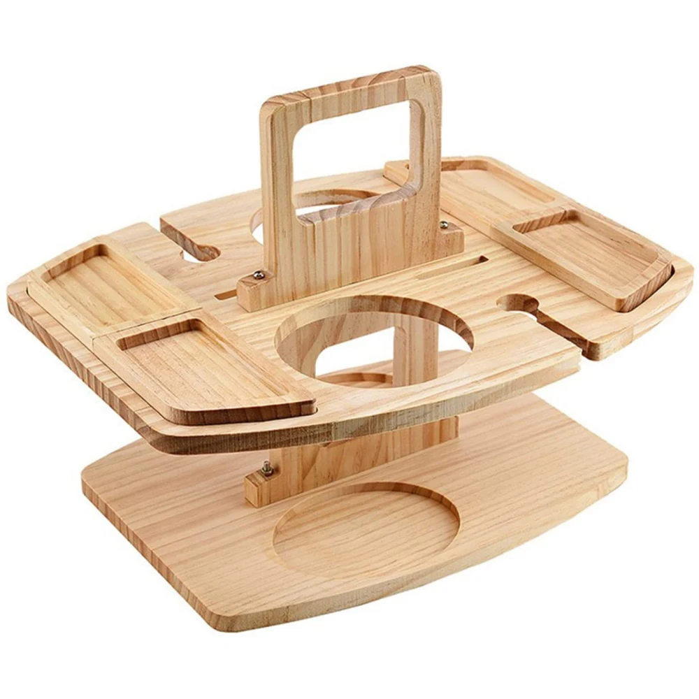 

Wooden Storage Tray Stylish Outdoor Mini Picnic Table Wine Glass Holder Tea Dessert Snack Food Display Stand Serving Trays