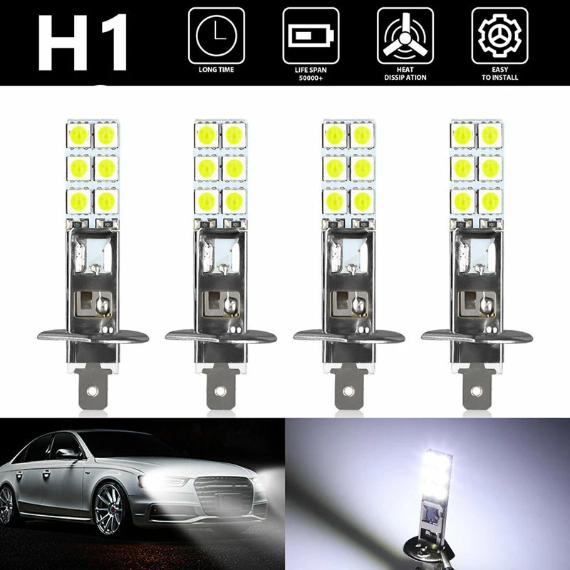 

1 шт., автомобильные фонари головного света H1 H3, лампы головного света 5050, Чип 6000K, супер белые лампы 55 Вт, комплект ламп, противотуманные аксессуары
