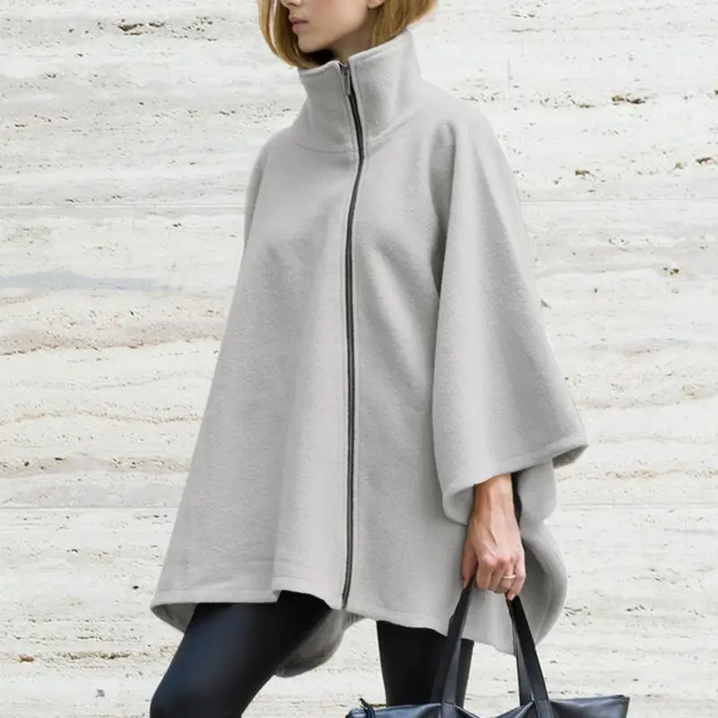 

Женские повседневные накидки с высоким воротником и рукавом летучая мышь, зимние пальто 2021 Celmia, свободные однотонные винтажные куртки на мо...