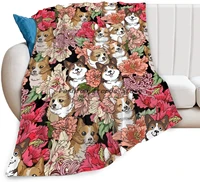 cute corgi flannel blanket for girls boys kawaii corgi flowers fleece throw blanket super soft cozy plush dog pattern blankets