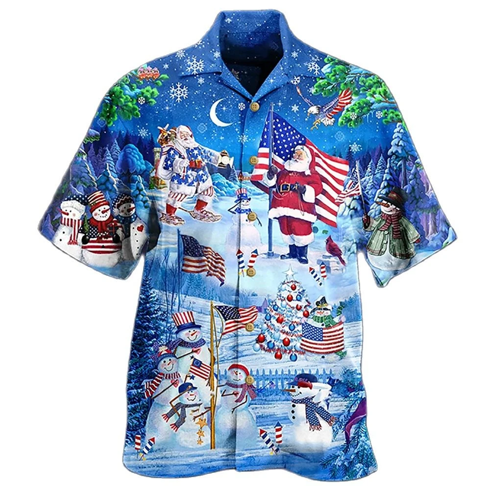 Men's 3D Printed Hawaiian Shirt Christmas Print Short Sleeve Casual Oversized All-match Shirt