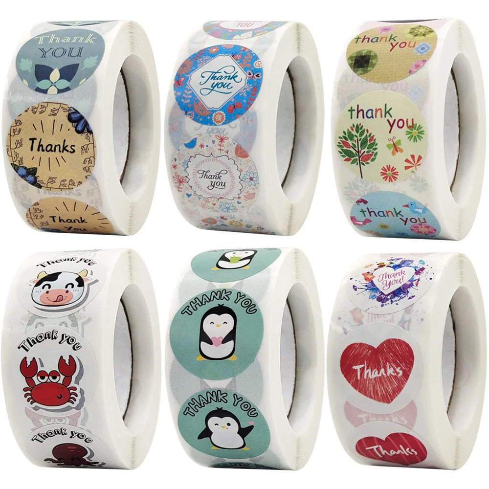 

1 дюймовые наклейки с мультяшными животными, пингвином и надписью Thank You, наклейки для детей, Подарочная открытка, посылка для вечеринки, дня ...