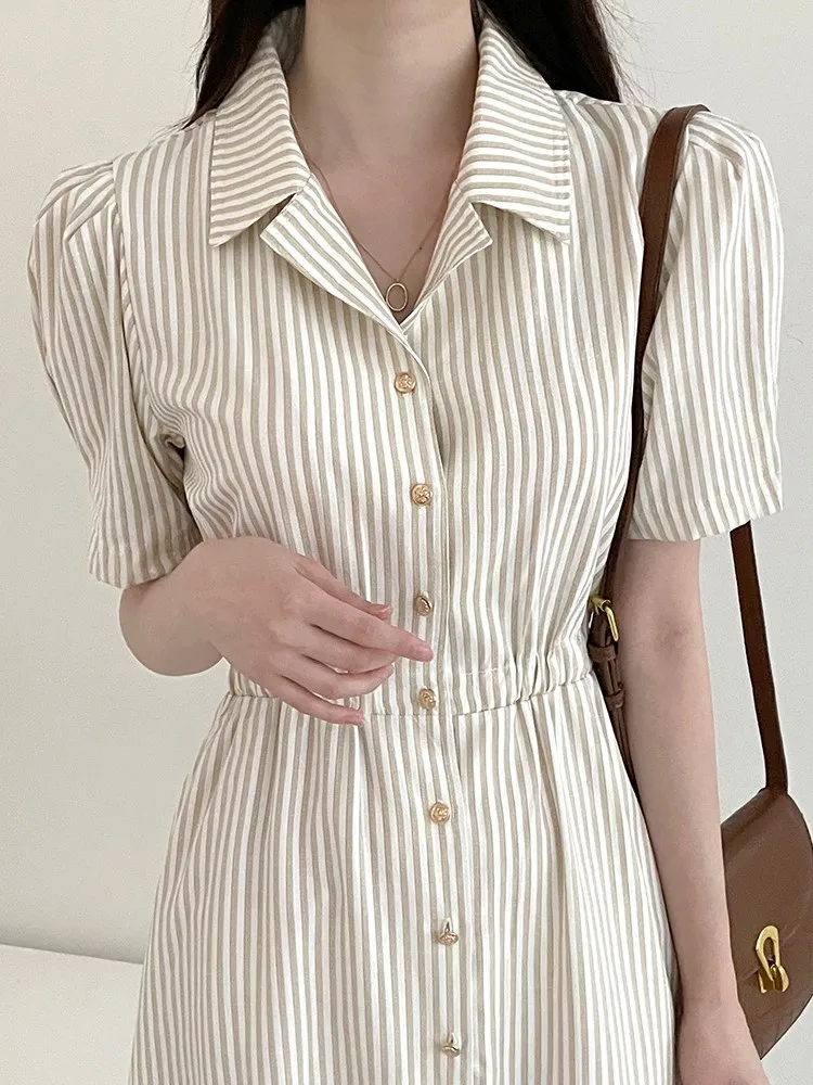 Платье-рубашка женское длинное Плиссированное с пышными короткими рукавами и