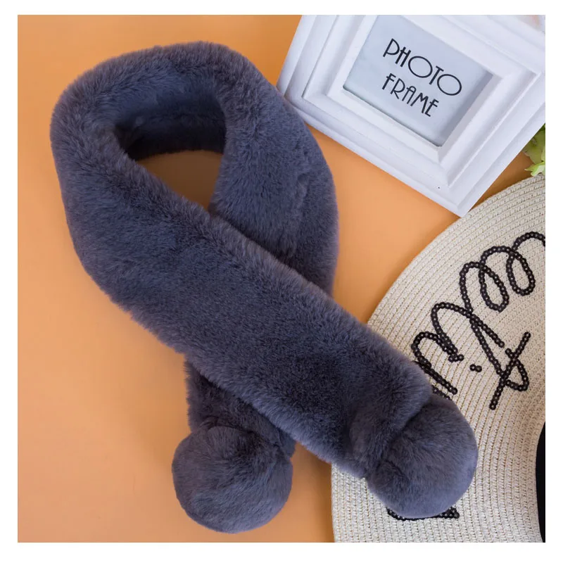 Воротник-шарф из искусственного кроличьего меха с помпоном 70 см * 9 Портативный