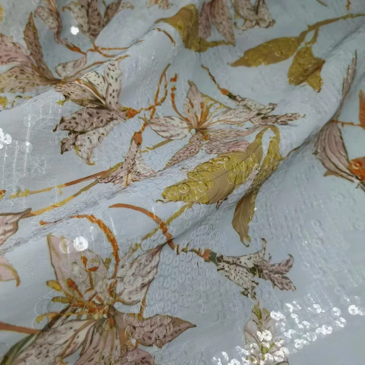 Лидер продаж шифоновое прозрачное платье из ткани с вышивкой и блестками