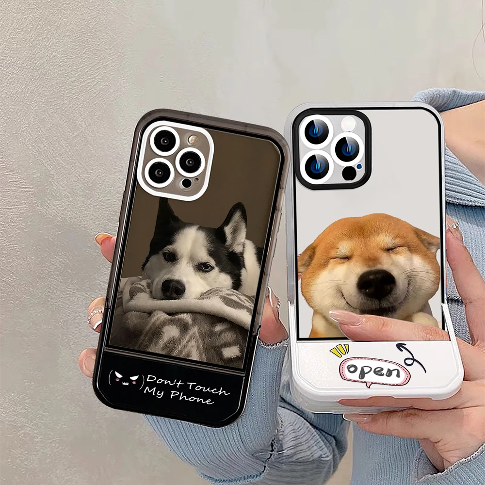 

Funny Dog Stand Holder Case for iPhone 14ProMax 14Plus 13 12 11 Pro Max Transparent Soft Silicone Protection Shell Carcasa