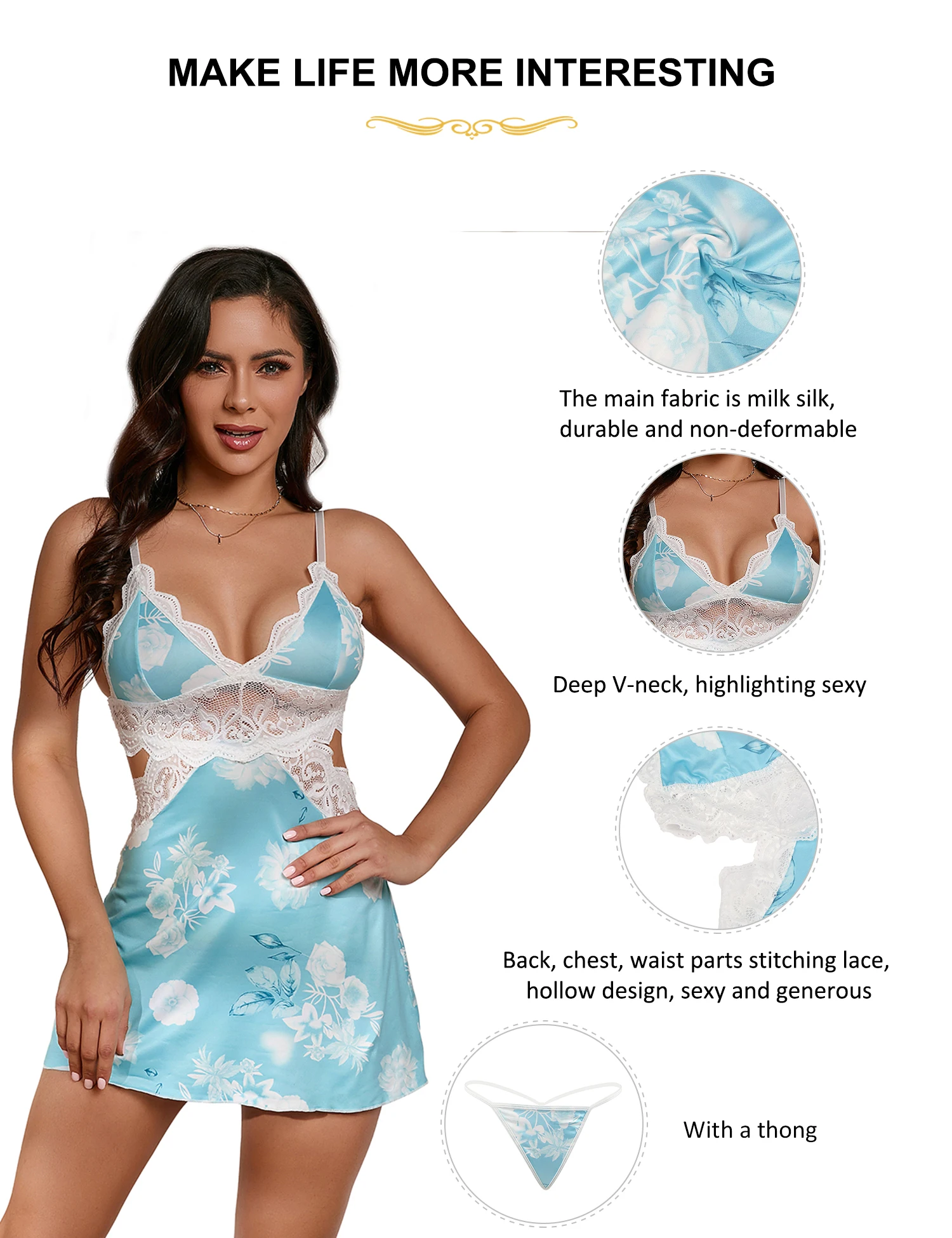 Comeondear нижнее белье Babydoll с цветочным принтом атласная шелковая удобная ночная