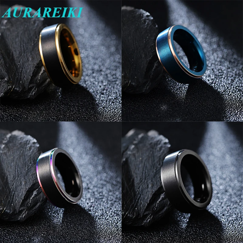 Черное кольцо 8 мм для мужчин и женщин, Радужное кольцо из нержавеющей стали, разноцветное женское модное кольцо, повседневные мужские ювелирные изделия
