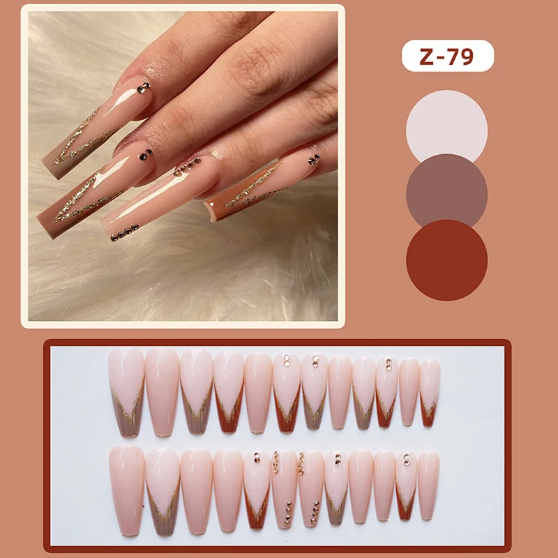 

Накладные ногти телесного цвета 24 шт., сверхдлинная плоская головка, милая стильная готовая деталь для ногтей, маникюрный салон, искусствен...