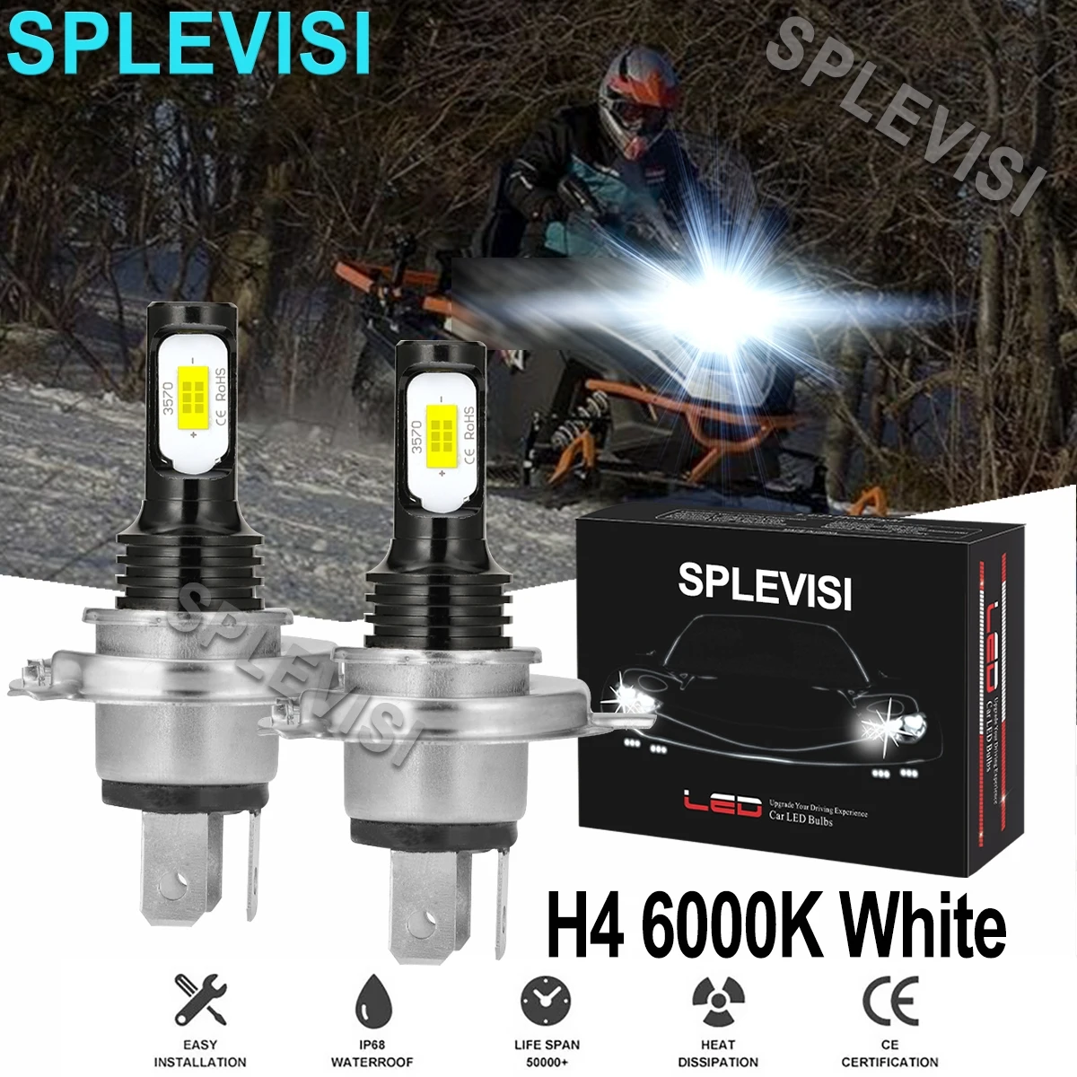 2x 70W white LED Headlights For Ski-Doo Citation 4500 1980-1983 Blizzard 5500 1979-1981 Blizzard 7500 1979-1981