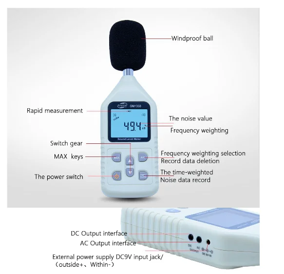 Ручной карманный портативный цифровой измеритель уровня звука GM1358