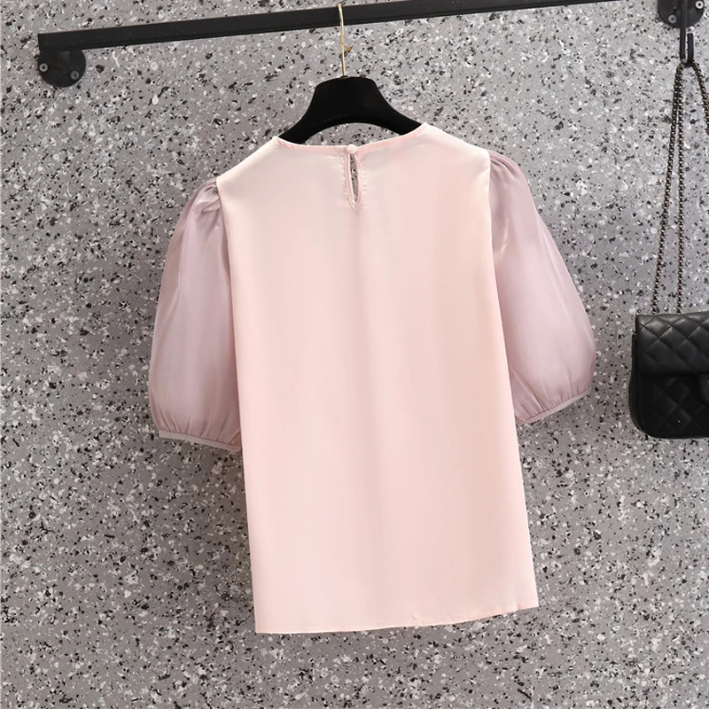 Летний шифоновый комплект из двух предметов для женщин блузка с круглым вырезом