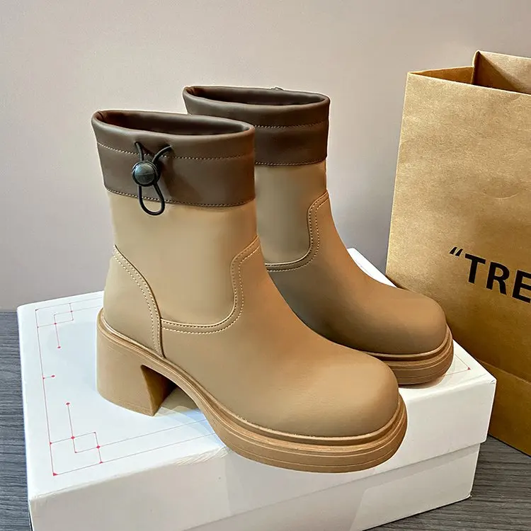 

Boots Women Shoes Autumn Winter Footwear Boots-Women High Heel Lolita Black 2023 Ladies Ankle Rubber Rock Fabric Microfiber Lac