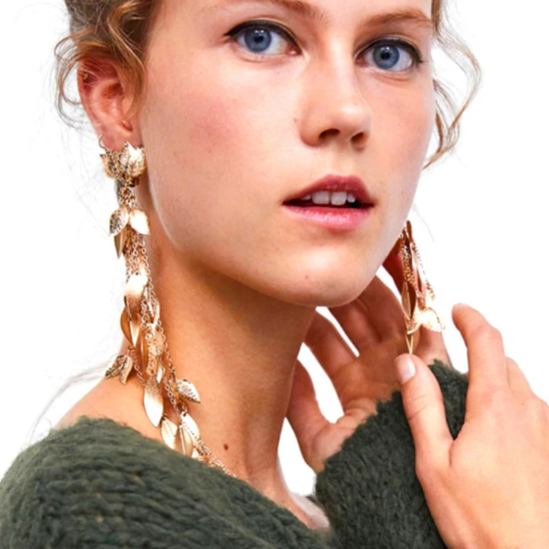 

ZA Personality Long Asymmetrical Tassel Leaf Earrings Wholesale