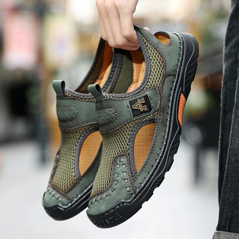 

Men's Large Size Casual Sandals Mesh Breathable Shoes Summer Beach Round Toe Lightweight Thick Bottom Waterproof Tide Outdoor