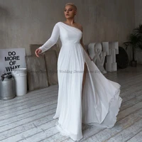 high quality a line wedding dresses one shoulder high slit vertically draped open back 2022 summer floor length gowns robe de ma