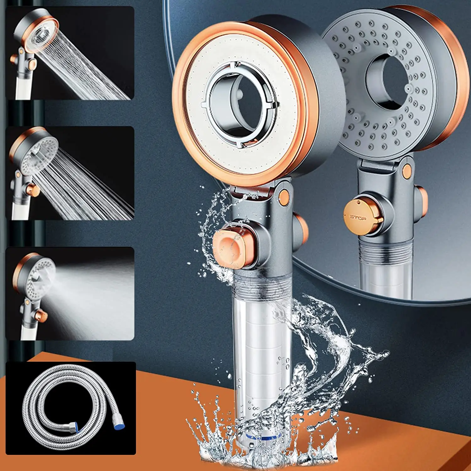 

Shower Head, 3 Jet Types, Double-Sided Turbo Shower Head with PP Cotton Filter, High Pressure Shower Shower, Water Saving