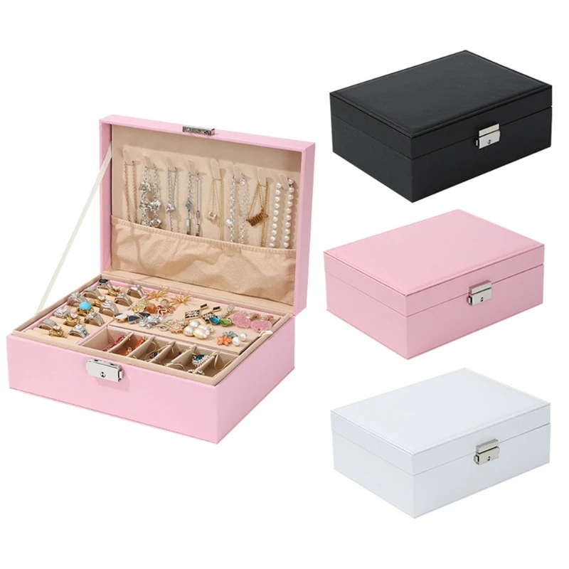 

Стильная шкатулка для ювелирных изделий, безопасная шкатулка для хранения ювелирных изделий с замком, Женский органайзер для ювелирных изделий из искусственной кожи