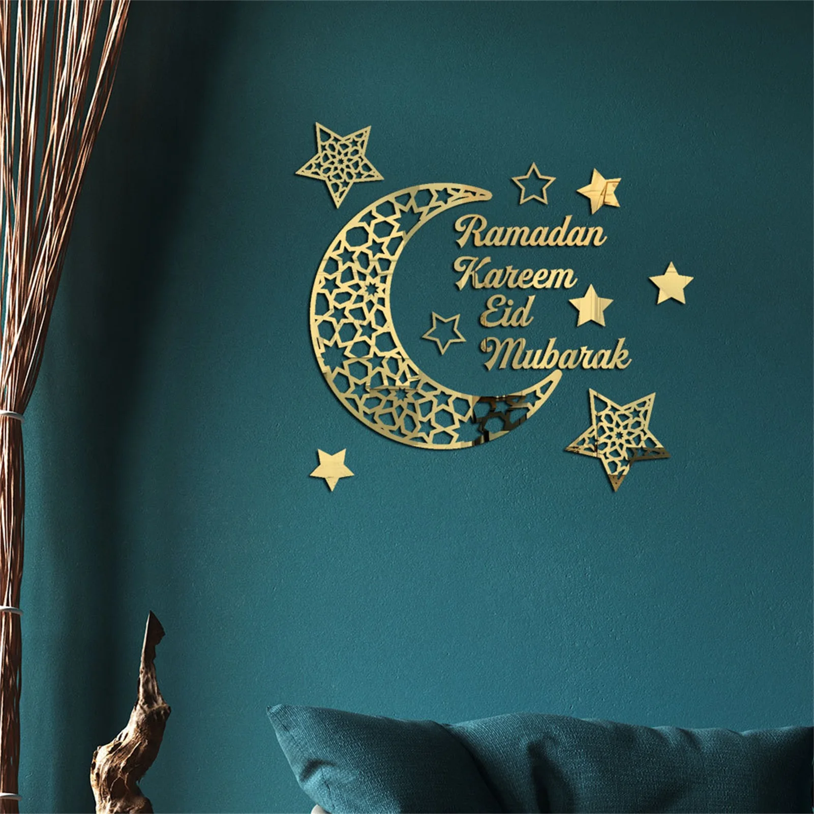 

Наклейки на стену Eid Mubarak Рамадан кареем 3D Луна Звезда акриловые наклейки на стену для дома Исламские мусульманские украшения для вечерние И...