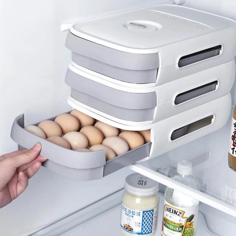 

Stackable Egg Holder Storage Box Drawer Automatic Rolling Refrigerator Eggs Organizer Space Saver Container Kitchen Organizer