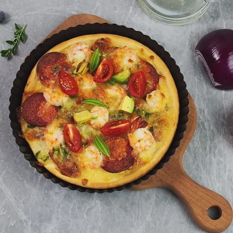 

9-Inch Pizza Pan Stainless Steel Non Stick Cake Baking Round Corrugated Quiche Tart Pie Pan Mold Removable Loose Bottom N h1