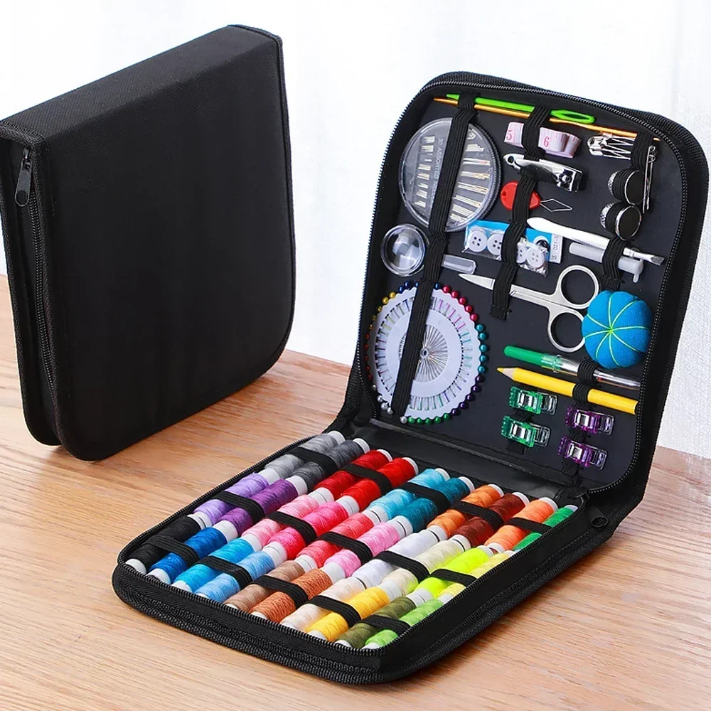 Полный набор для шитья с нитками иглы ножницы рулетка пуговицы портативный