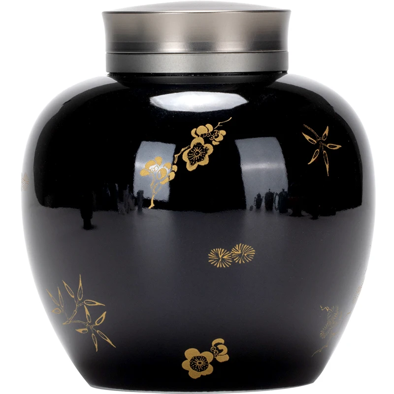 Черная керамическая банка для хранения цветка сливы маленькая портативная чая