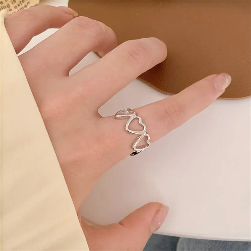 

Hollow Hollow Heart Chunky Antique Silver Color Adjustable Index Finger Rings For Women Dainty Vintage Jewelry Gifts