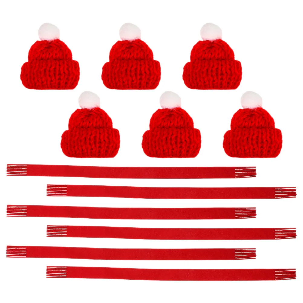 

Christmas Knitted Hat Bottle Accessory Decorative Caps Red Cover Xmas Decors Bottles Lovely Hats Crafts Scarf