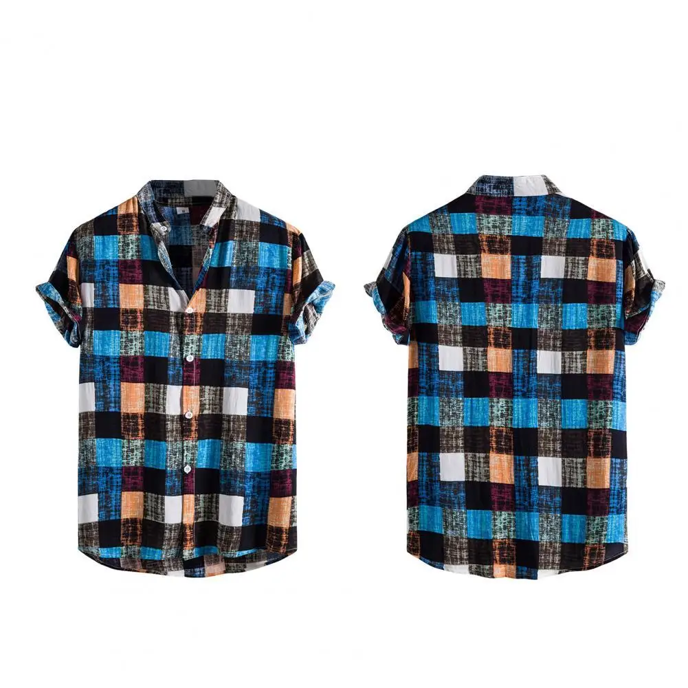 

Trendy Breathable Plaid Print Summer Male Shirt Men Shirt Breathable Lightweight