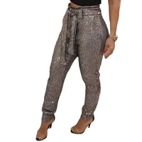 fall 2021 women clothing casual sequined skinny high waist pants female elegant plus size slim trousers xxxl mujer pantalones