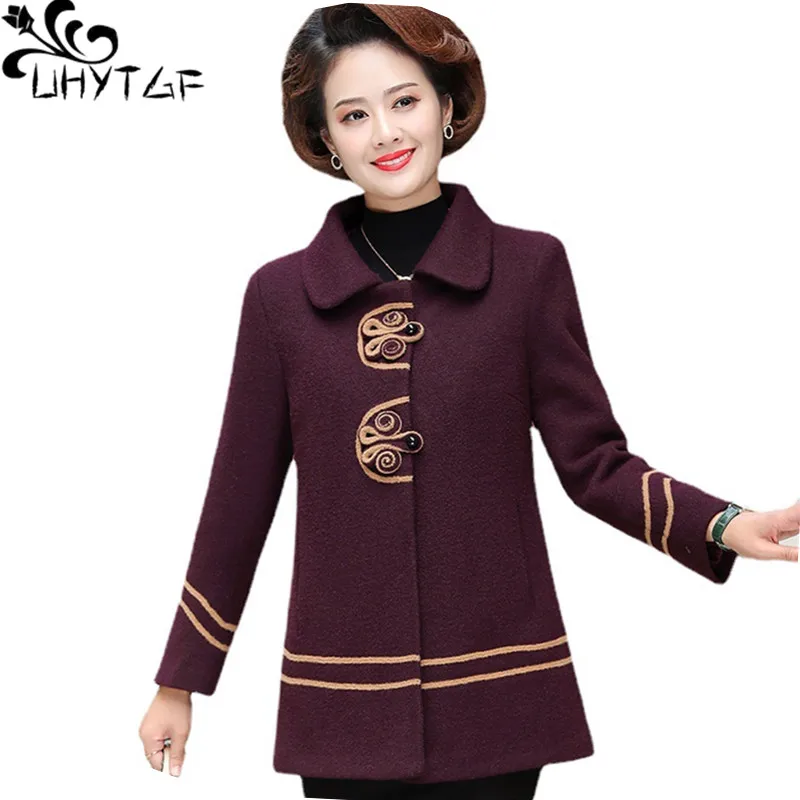 

Женское шерстяное пальто на пуговицах UHYTGF, свободная куртка большого размера 5XL с длинными рукавами, элегантная верхняя одежда для осени, 115
