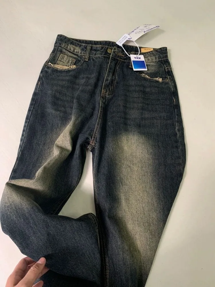 AA Женские уличные повседневные брюки 2000-х годов Baggy Y2K Широкие потертые джинсовые