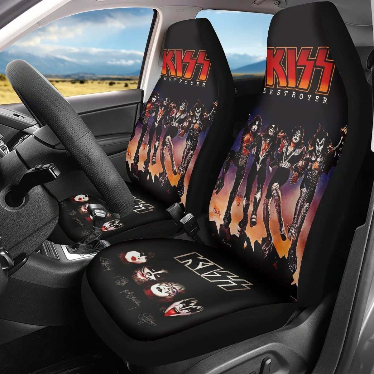 

Чехлы на сиденья автомобиля Kiss Band, защитные универсальные накидки на передние сиденья автомобиля, аксессуары для салона автомобиля, грузовика, внедорожника, фургона