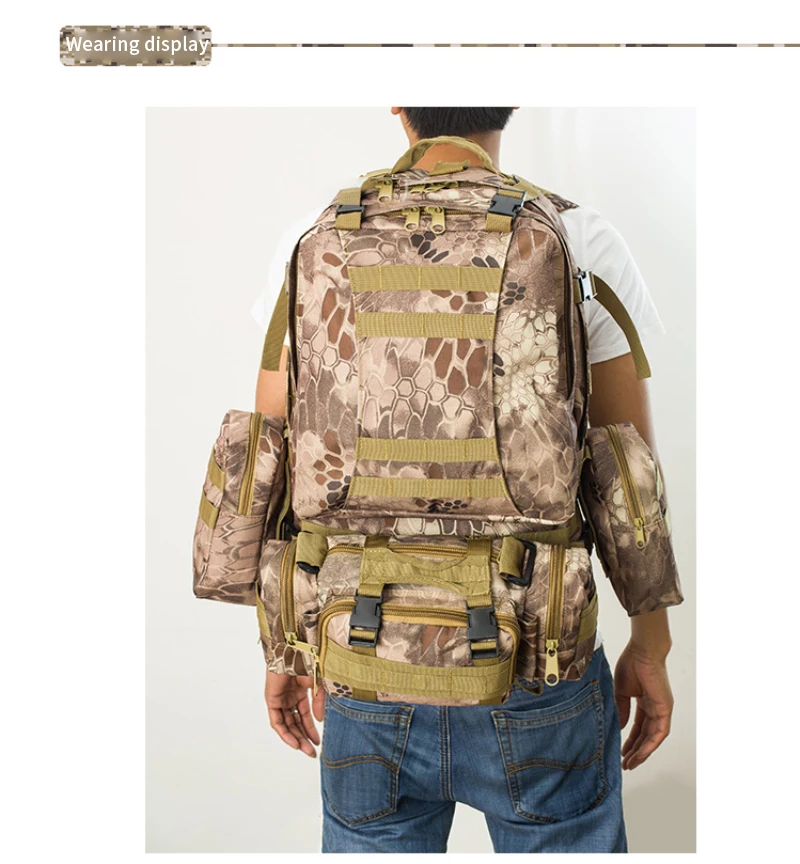 

Мужской военный рюкзак 55 л, тактические рюкзаки для активного отдыха, походов, скалолазания, армейский рюкзак, сумки для кемпинга 4 в 1, Спорт...