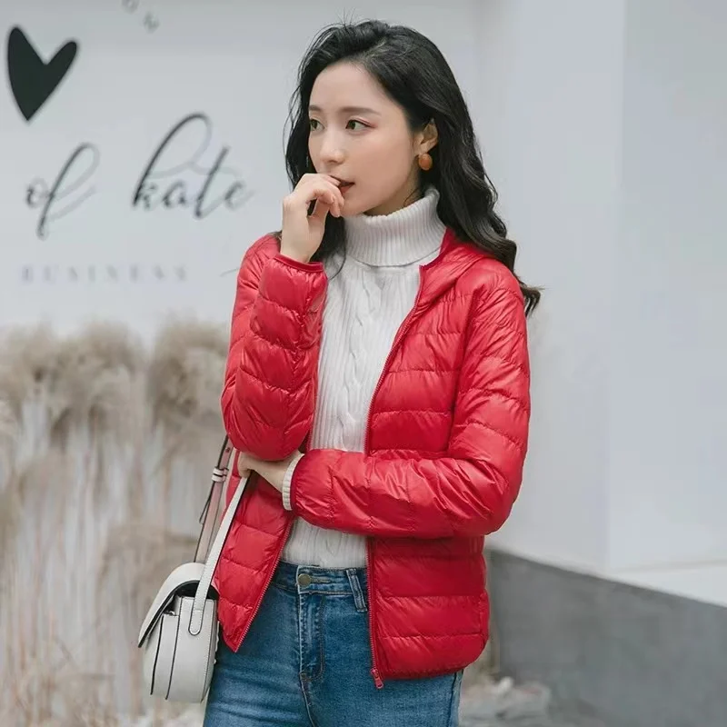 Ultra-light Plus Size Thin Down Jacket Women 2023 Autumn Winter Slim Short Hooded Warm 90% White Duck Down Coat Women Outerwear