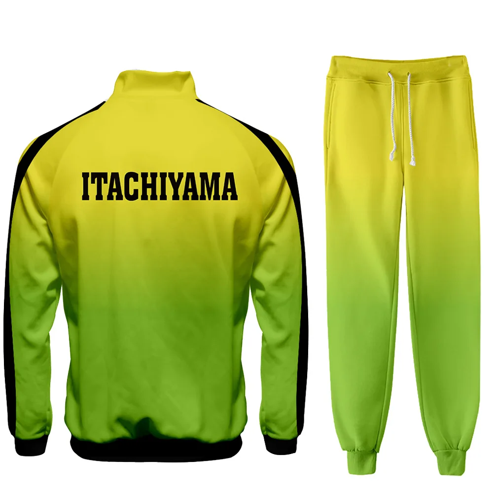 

Anime Haikyuu Casual Tracksuit Sportswear Cosplay Costume ITACHIYAMA 3D Print Stand Collar Zipper Jacket+Pants 2pcs Set Uniform