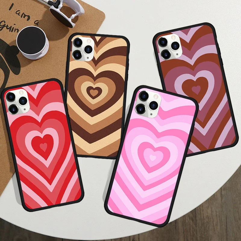 

Fashion Silicone Hard Cover Pink Heart Circle Phone Case For iPhone 12 mini 7 11 Pro XR XS MAX X 8 SE 2020 6 Plus full cover