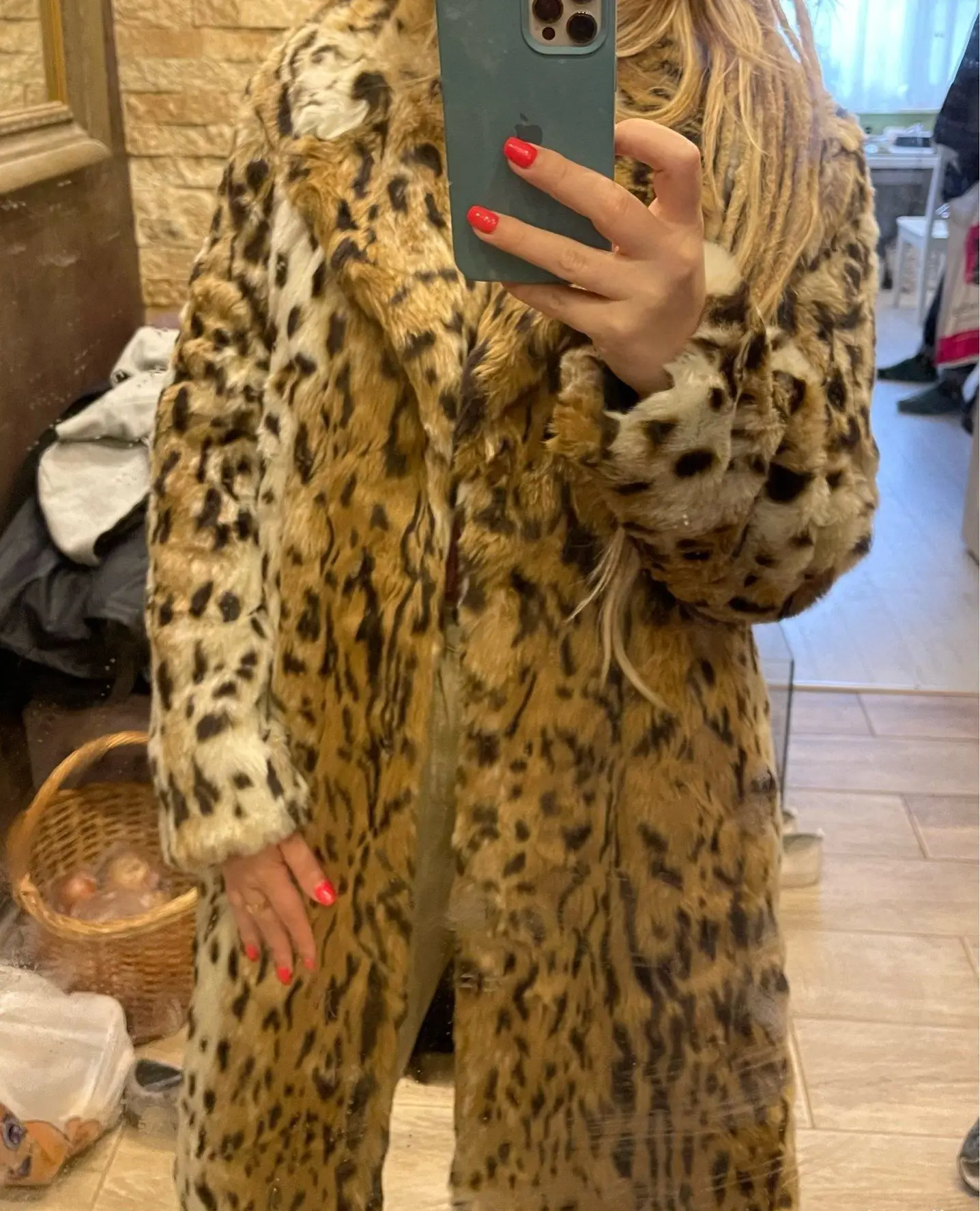 Women's Clothing Autumn And Winter 2022 New Leopard Print Imitation Fur Coat  Fashion Suit Collar  Long