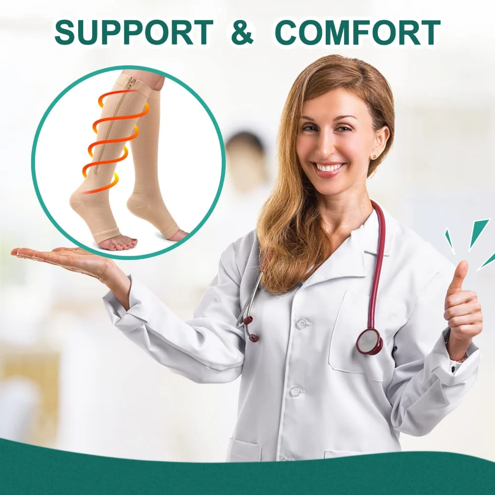 1 пара Спортивные Компрессионные чулки с открытым носком на молнии