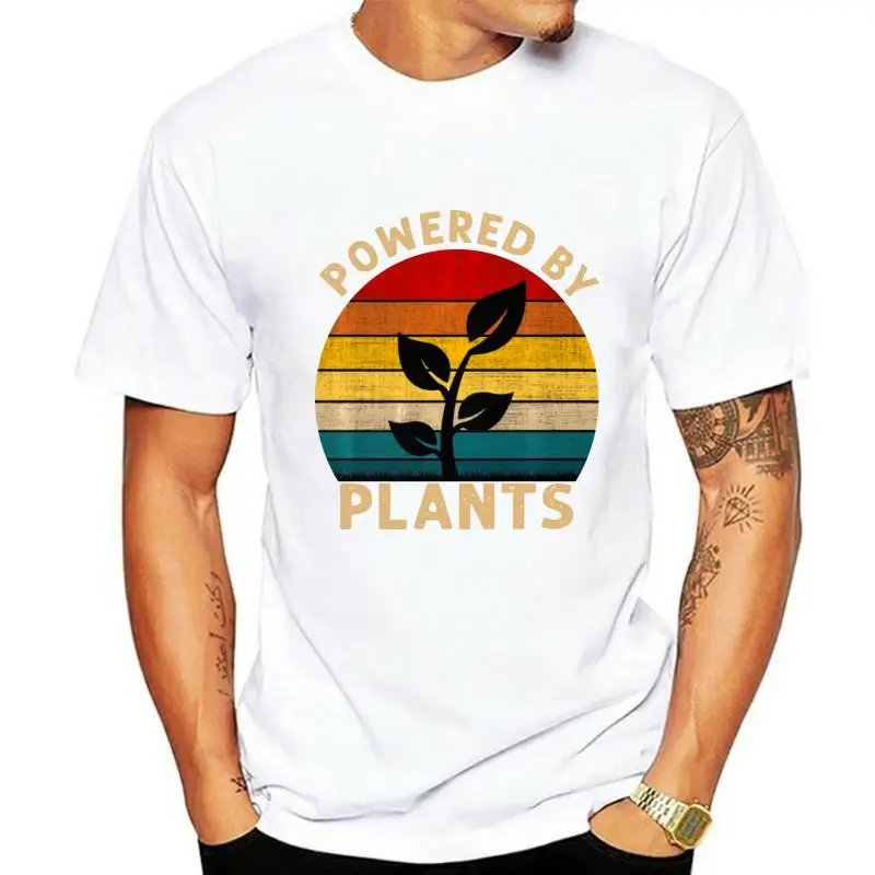 

Vintage Powered By Plants Shirt Vegan Vegetarian Premium Black T-Shirt M-3Xl Graphic Tee Shirt