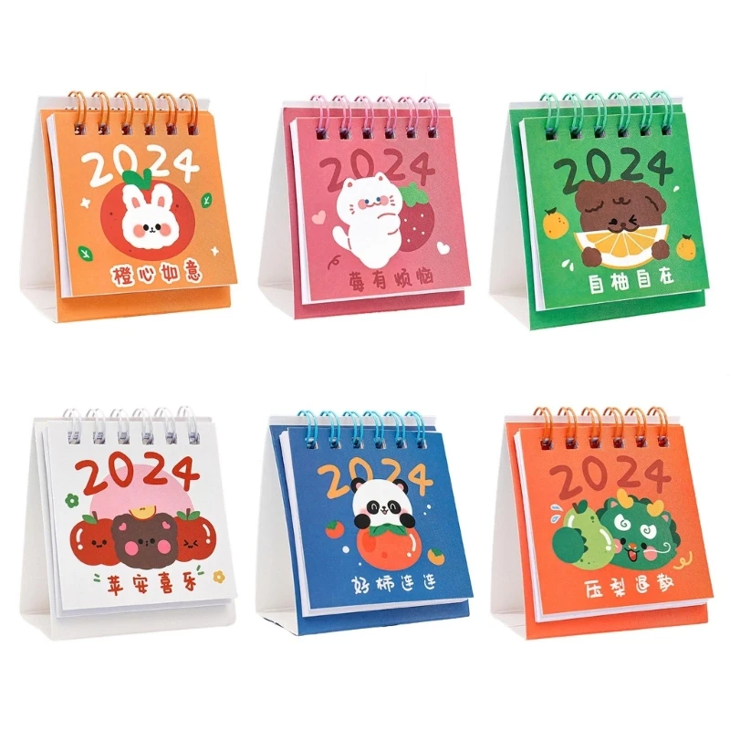 

2024 Cartoon Stand Flip Desktop Planner Small Daily Planning Monthly Calendar