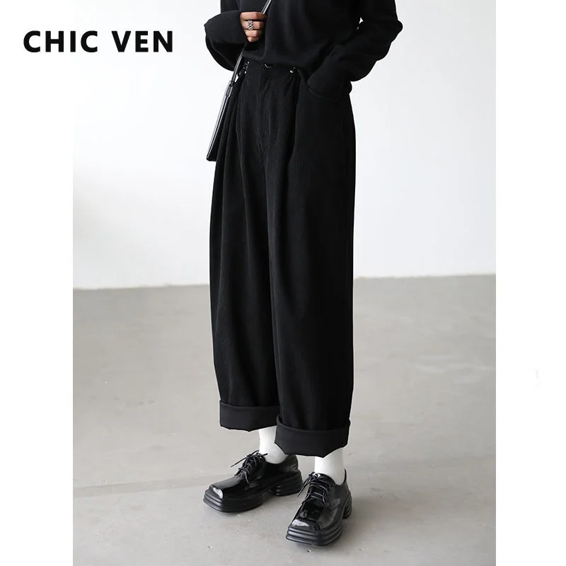 

Брюки женские вельветовые плиссированные с завышенной талией, на осень/зиму, 2022