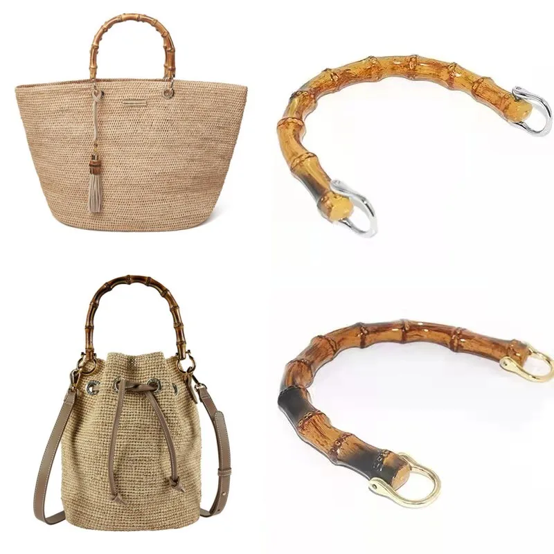 

2Style 2Color U Shape Bamboo Imitation Bag Handle DIY Natural High-Grade Lady Purse Handcrafted Handbag With Link Buckle Handles