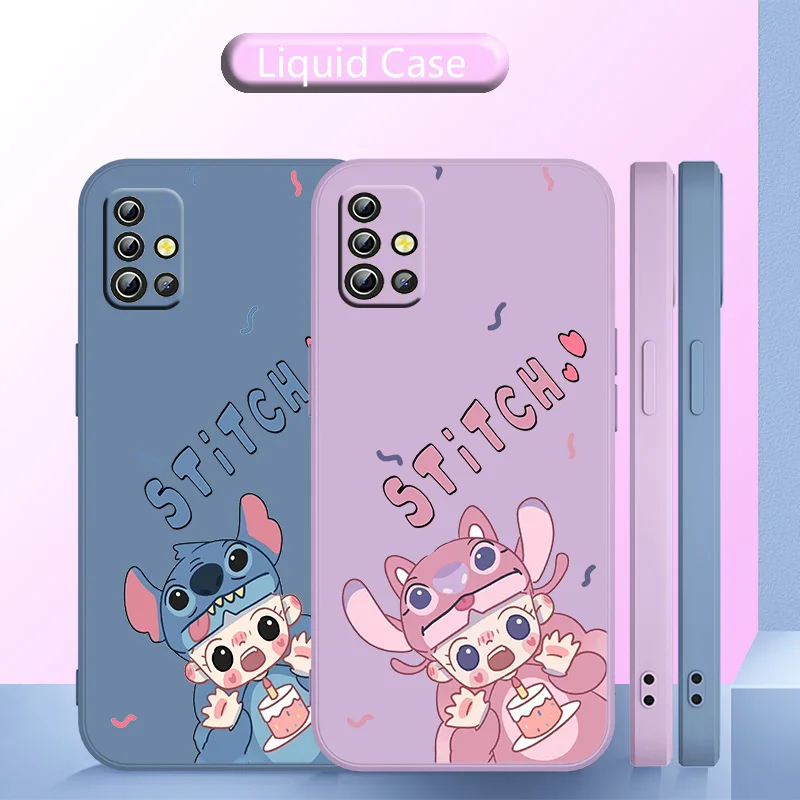 

Cute Stitch Disney Phone Case Liquid Rope For Samsung Galaxy S10 S10e S20 S21 S22 Plus Lite Ultra FE 4G 5G Funda Cover Back Soft