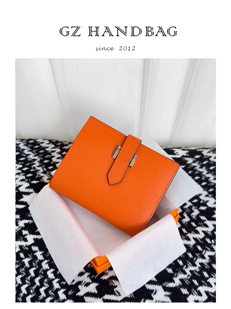 

Women's Small Purses Genuine Leather Luxury Design Cowhide Money Bag Epsom High Quality Fashion Card Holders Brand Short Wallets